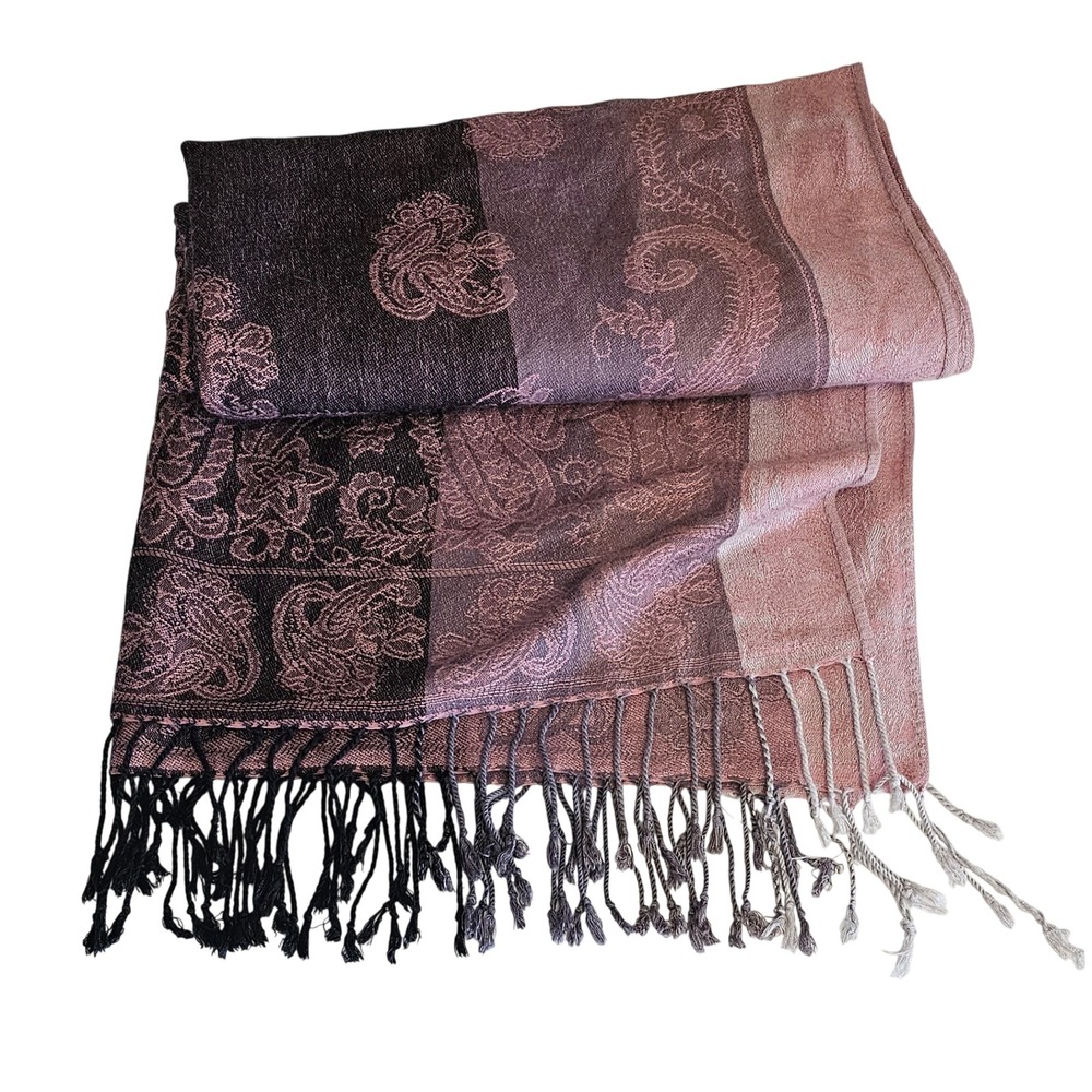 M.J.M Venezia Paisley Pashmina Shawl Wrap Burgundy Mauve Pink Viscose Cotton